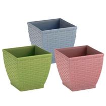 Vaso Cachepo Decorativo Rattan Mini Quadrado - 14cm x 14cm