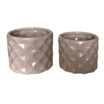 Vaso cachepo dupla em cerâmica nude brilho G 9x11,5cm P 8x9,5cm