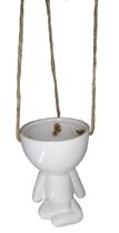 Vaso Cachepô Pendente Em Cerâmica Bob Homenzinho Branco Md3