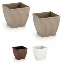 Vaso Cachepo Rattan Pequeno Quadrado Kit com 2