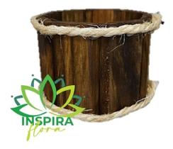 Vaso Cachepo Violeta Oitavado Corda Marron Rustico 9x13x13
