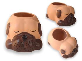 Vaso cachepot cachorrinho pug em cerâmica pintado a mão