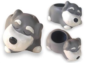 Vaso cachepot cachorrinho schnauzer cerâmica pintado a mão