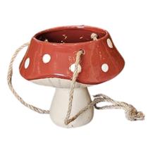 Vaso Cachepot Cerâmica Pendurar Cogumelo com Corda 16cm