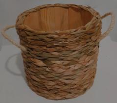 vaso cachepot com alça trama em taboa decoração