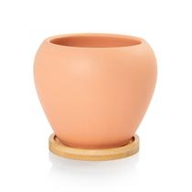 Vaso Cachepot com Prato de Bambu Laranja Fosco Doha Pozzani Vaso Cachepot com Prato de Bambu Laranja Fosco Doha Pozzani