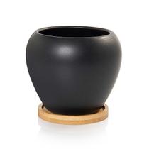 Vaso Cachepot com Prato de Bambu Preto Fosco Doha Pozzani