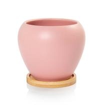 Vaso Cachepot com Prato de Bambu Rosa Fosco Doha Pozzani