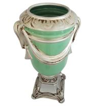 Vaso Cachepot Craquelado Verde em Cerâmica com Base Cinza - 2A