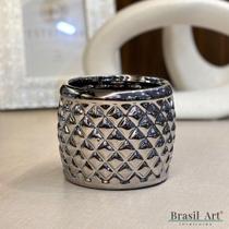 Vaso Cachepot de Cerâmica Prateado Texturizado Vaso Cachepot de Cerâmica Prateado Texturizado