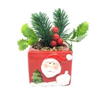 Vaso Cachepot de Natal Cerâmica Papai Noel com Planta Artificial 12cm Vaso Cachepot de Natal Cerâmica Papai Noel com Planta Artificial 12cm