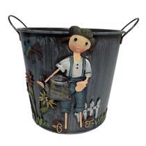 Vaso Cachepot Decorativo de Ferro com Menino e Menina 16cm