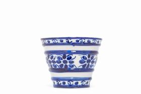 Vaso Cachepot Decorativo em Porcelana Azul e Branca 15 cm
