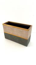 Vaso Cachepot Decorativo Tons Cinza Detal Dourado Retangular