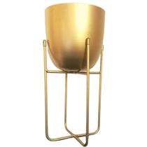 Vaso Cachepot Dourado Com Suporte de Metal 30x14cm