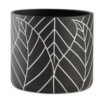 Vaso Cachepot Em Cimento Folhas Preto E Branco - Mart 13497