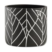 Vaso Cachepot Em Cimento Folhas Preto E Branco - Mart 13499