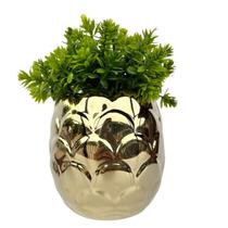 Vaso cachepot enfeite de mesa escama dourado em cerâmica - Dünne It