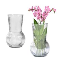 Vaso Canelado de Vidro Hestia Transparente Resistente Decorativo Flores e Plantas 19cm Vaso Canelado de Vidro Hestia Transparente Resistente Decorativo Flores e Plantas 19cm