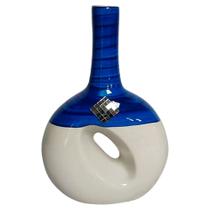 Vaso Cantil Vazado em Cerâmica Decoração de Sala - Azul e Bege
