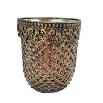 Vaso Castiçal 11X9Cm Marrom Dourado Vidro E Metal