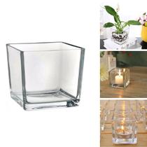 Vaso Castiçal De Vidro Quadrado Para Vela Decorativo 70ml