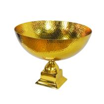 Vaso Centro de Mesa 30cm Todo Dourado Martelado Luxo