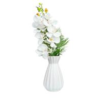 Vaso centro de mesa branco de cerâmica com arranjo Orquídea - Dünne It