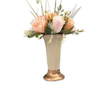 Vaso centro de mesa cobre com pedestal e arranjo floral