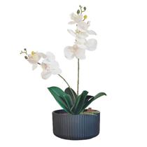 Vaso Centro de Mesa e Vaso Flor Orquídea Branco Artificial