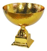 Vaso Centro de Mesa Todo Dourado Martelado com Base Luxo