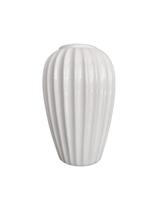 Vaso Centro de Mesa Trabalhado com Frisos em Cerâmica Branco