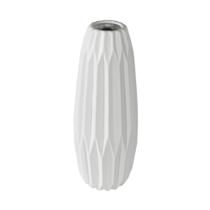 Vaso Ceramica 41x13cm Nobre Branco Relevo Vertical Luxo Vaso Ceramica 41x13cm Nobre Branco Relevo Vertical Luxo