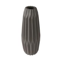 Vaso Ceramica 45x13cm Nobre Cinza Relevo Vertical Luxo