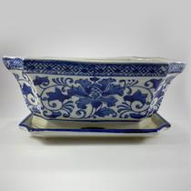 Vaso Cerâmica Azul E Branco Com Prato Tamanho M (Ref.: 19021543)