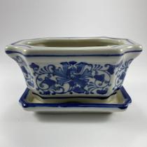 Vaso Cerâmica Azul E Branco Com Prato Tamanho pp (Ref.: 19021541)