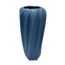 Vaso Ceramica Azul Maior Relevos Diagonais Fino Acabamento