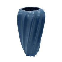 Vaso Ceramica Azul Menor Relevos Diagonais Fino Acabamento