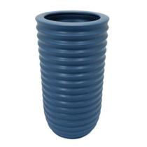 Vaso Ceramica Azul Menor Relevos Horizontais Fino Design