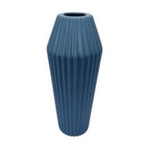 Vaso Ceramica Azul Relevos Verticais Design Chanfrado - LUXdécor