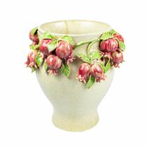 Vaso Cerâmica Bege Grande Frutas Vermelhas Relevo Vaso Cerâmica Bege Grande Frutas Vermelhas Relevo