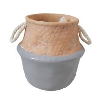 Vaso Ceramica Borda Bege Corpo Cinza 15cm x 16,5cm - RE0011