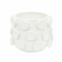 Vaso Cerâmica Branco Baixo Redondo Relevos Circulares