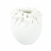 Vaso Cerâmica Branco Bojudo Relevos Algas Fino Acabamento Vaso Cerâmica Branco Bojudo Relevos Algas Fino Acabamento