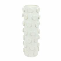 Vaso Cerâmica Branco Comprido Redondo Relevos Circulares Vaso Cerâmica Branco Comprido Redondo Relevos Circulares