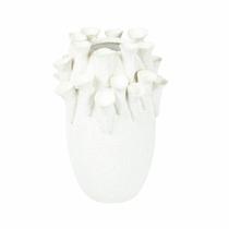 Vaso Cerâmica Branco Comprido Relevos Algas Fino Acabamento Vaso Cerâmica Branco Comprido Relevos Algas Fino Acabamento