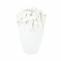 Vaso Cerâmica Branco Decorativo Relevos Algas Acabamento Vaso Cerâmica Branco Decorativo Relevos Algas Acabamento