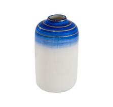 Vaso Cerâmica Branco Degradê Azul Fios de Ouro Contemp. Luxo Vaso Cerâmica Branco Degradê Azul Fios de Ouro Contemp. Luxo