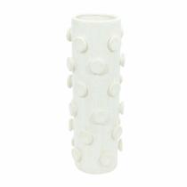 Vaso Cerâmica Branco Grande Redondo Relevos Circulares Vaso Cerâmica Branco Grande Redondo Relevos Circulares