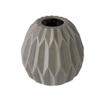 Vaso Ceramica Cinza Escuro Medio Relevo Geometrico Luxo